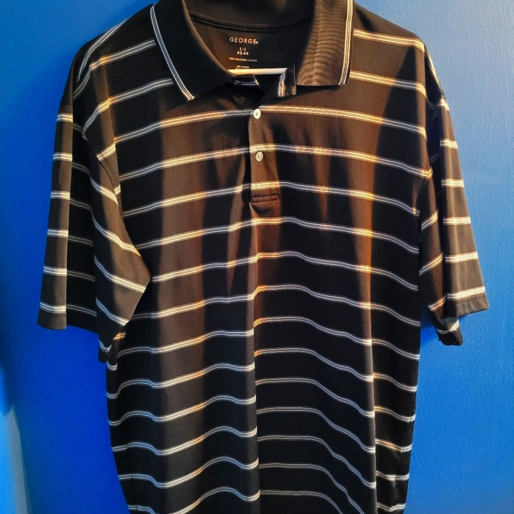 Men's George Polo Shirt, Black & Grey Stripe, L 42-44